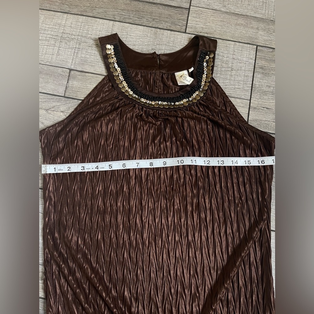 Vintage beaded Tanktop halter brown silky women’s size medium summer - Picture 9 of 9